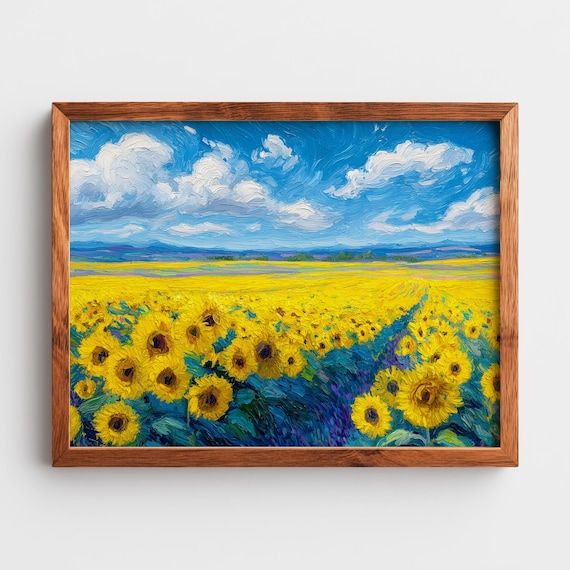 Sunflower Field Summer Landscape Vibrant Floral Oil Painting Poster