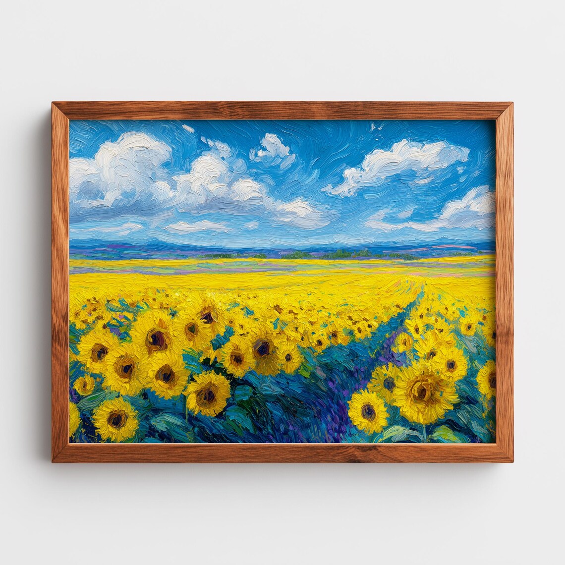 Sunflower Field Summer Landscape Vibrant Floral Oil Painting Poster