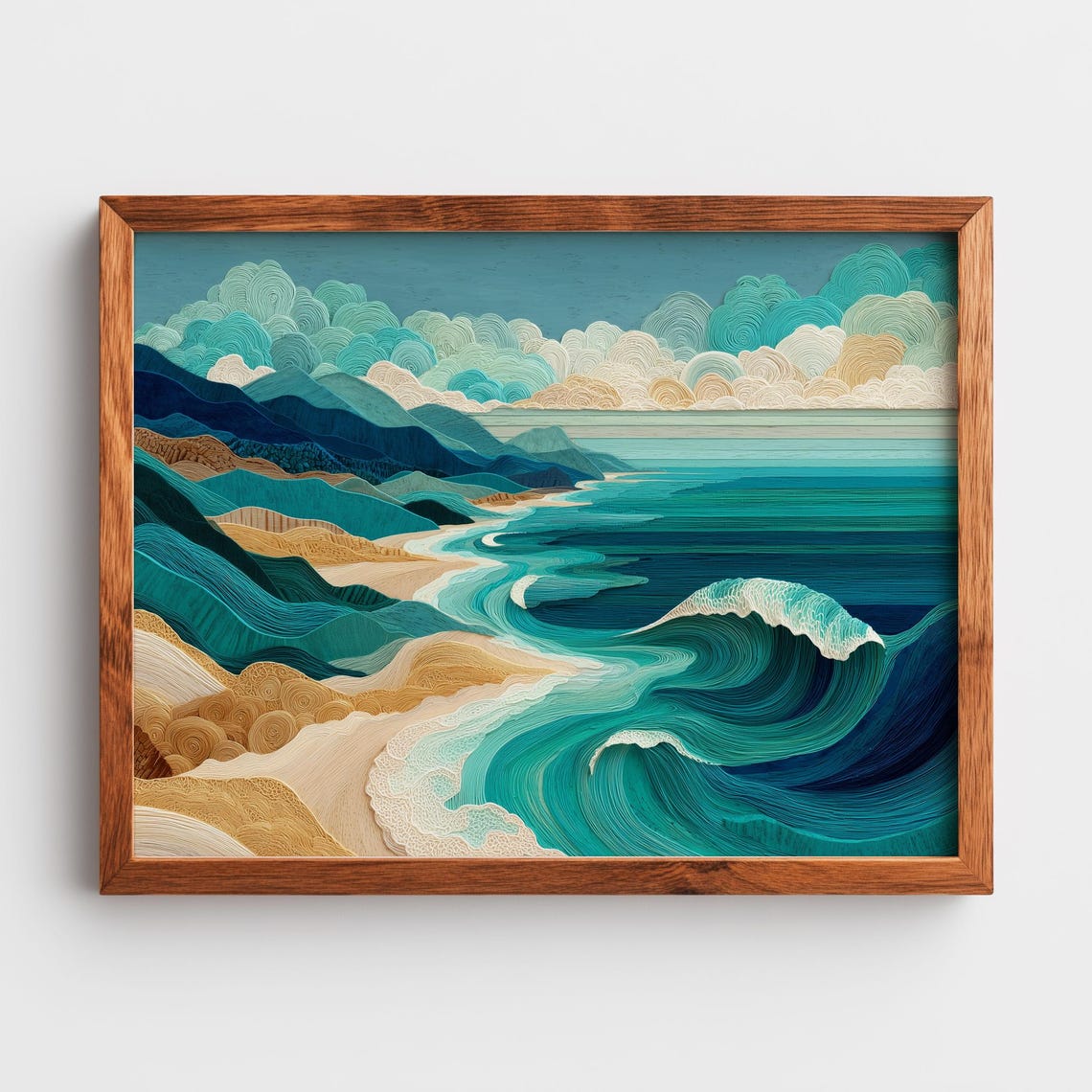 Turquoise Ocean Waves Beach Poster Coastal Dune Abstract Landscape Art