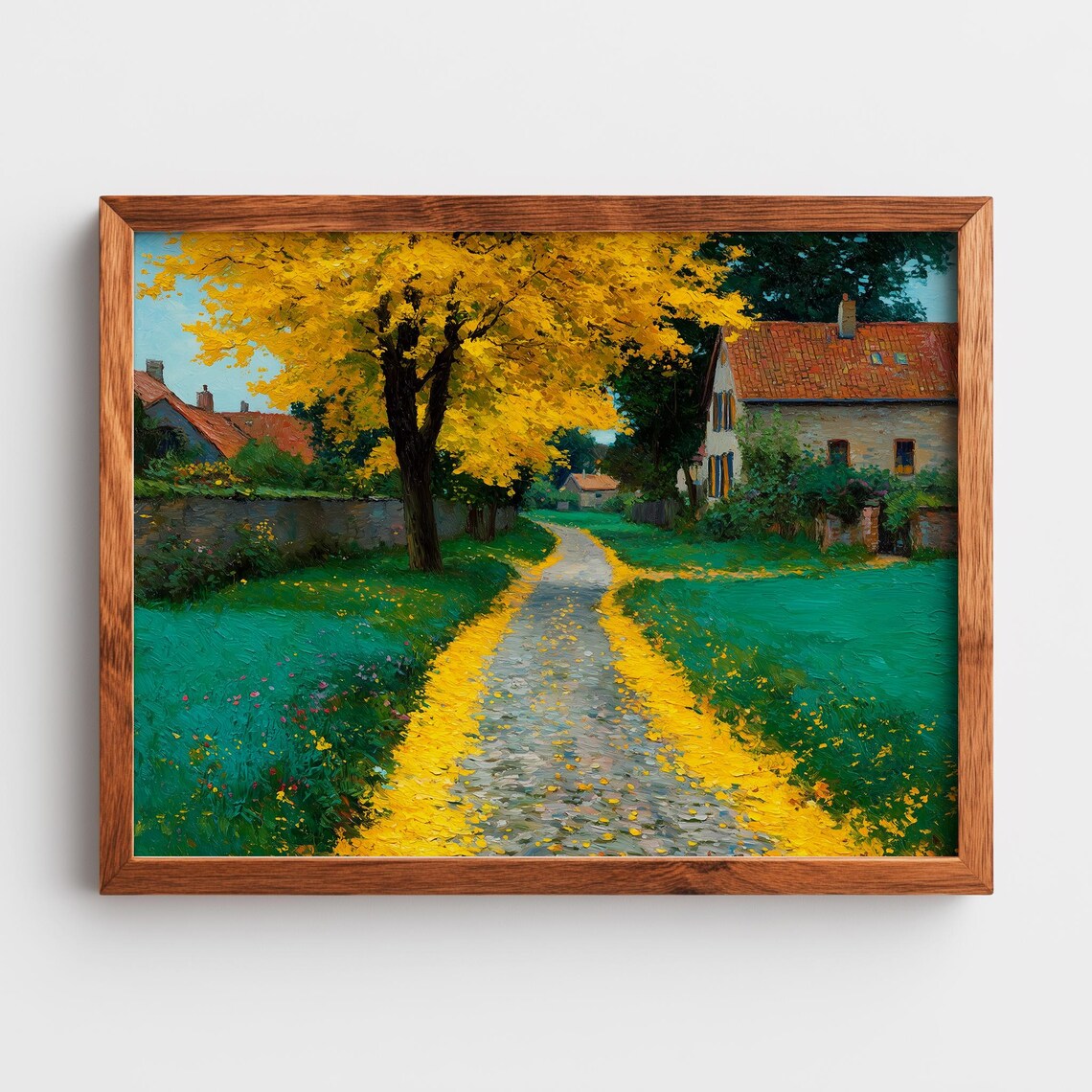 Autumn Country Lane With Maple Trees Rustic Fall Landscape Art Vibrant Colors Serene Rural Scene Decor 290