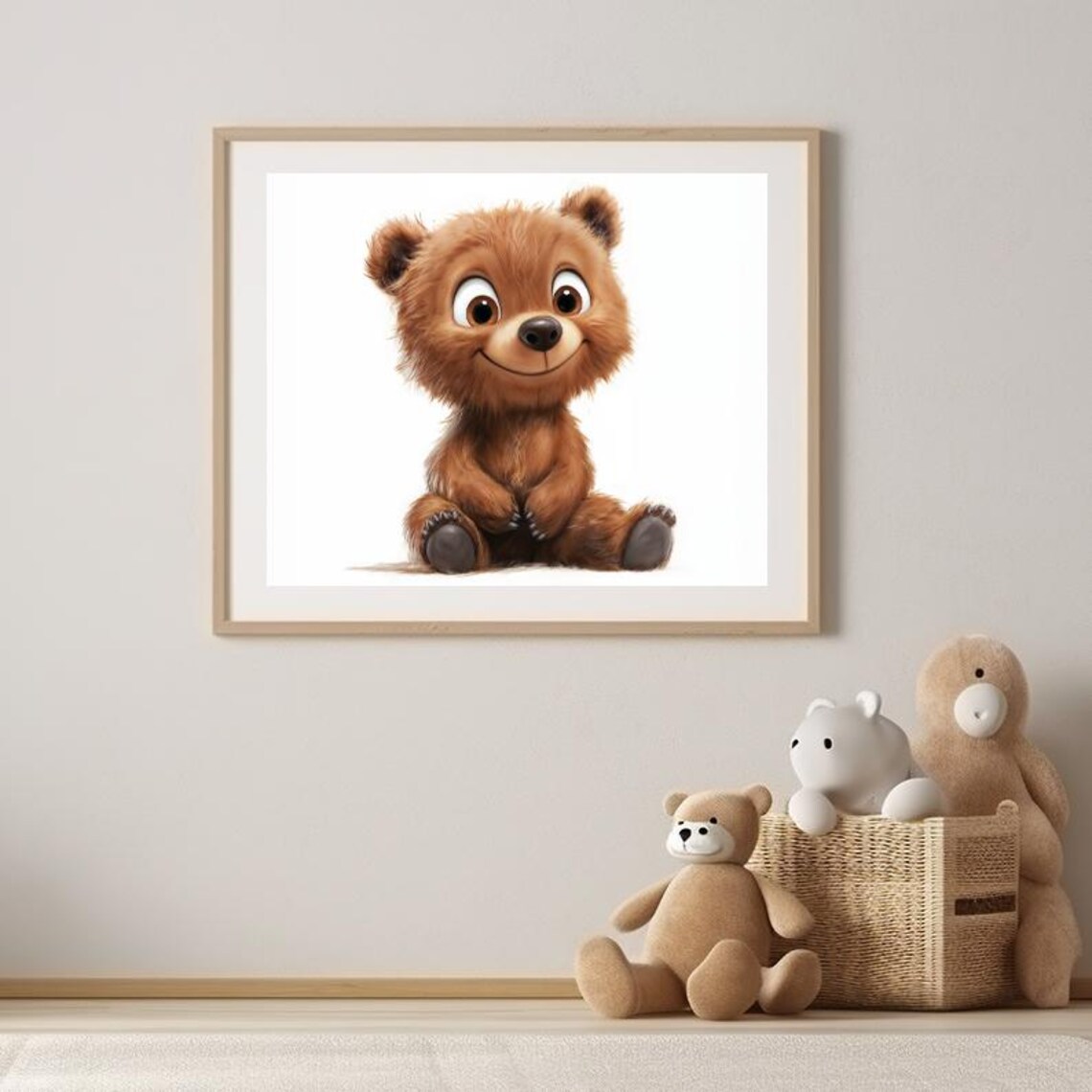 Happy Baby Bear Sitting and Smiling Cute Woodland Nursery Poster - Image 3