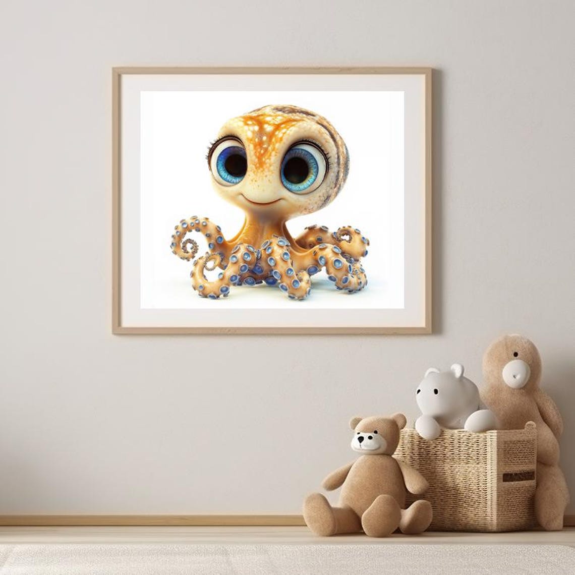 Cute Baby Octopus with Big Blue Eyes Ocean Kids Nursery Poster - Image 3