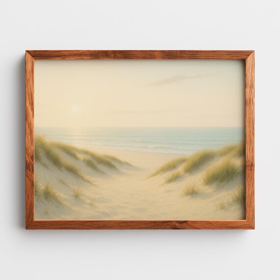 Pastel Coastal Dunes Sunrise Soft Beach Landscape Art Poster