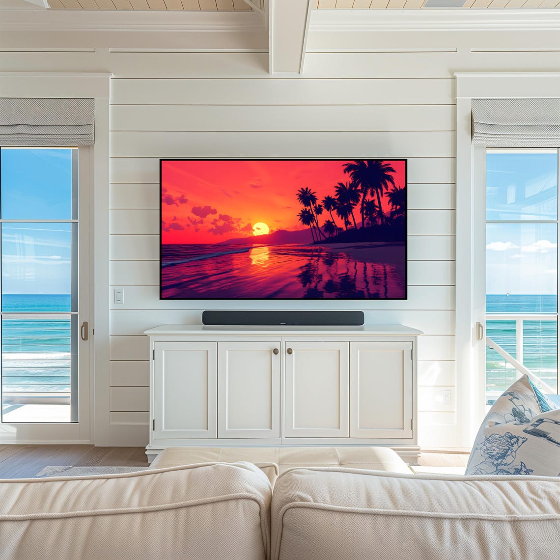 Tropical Sunset Beach Palm Silhouette Vivid Ocean Waves Art Poster - Image 5