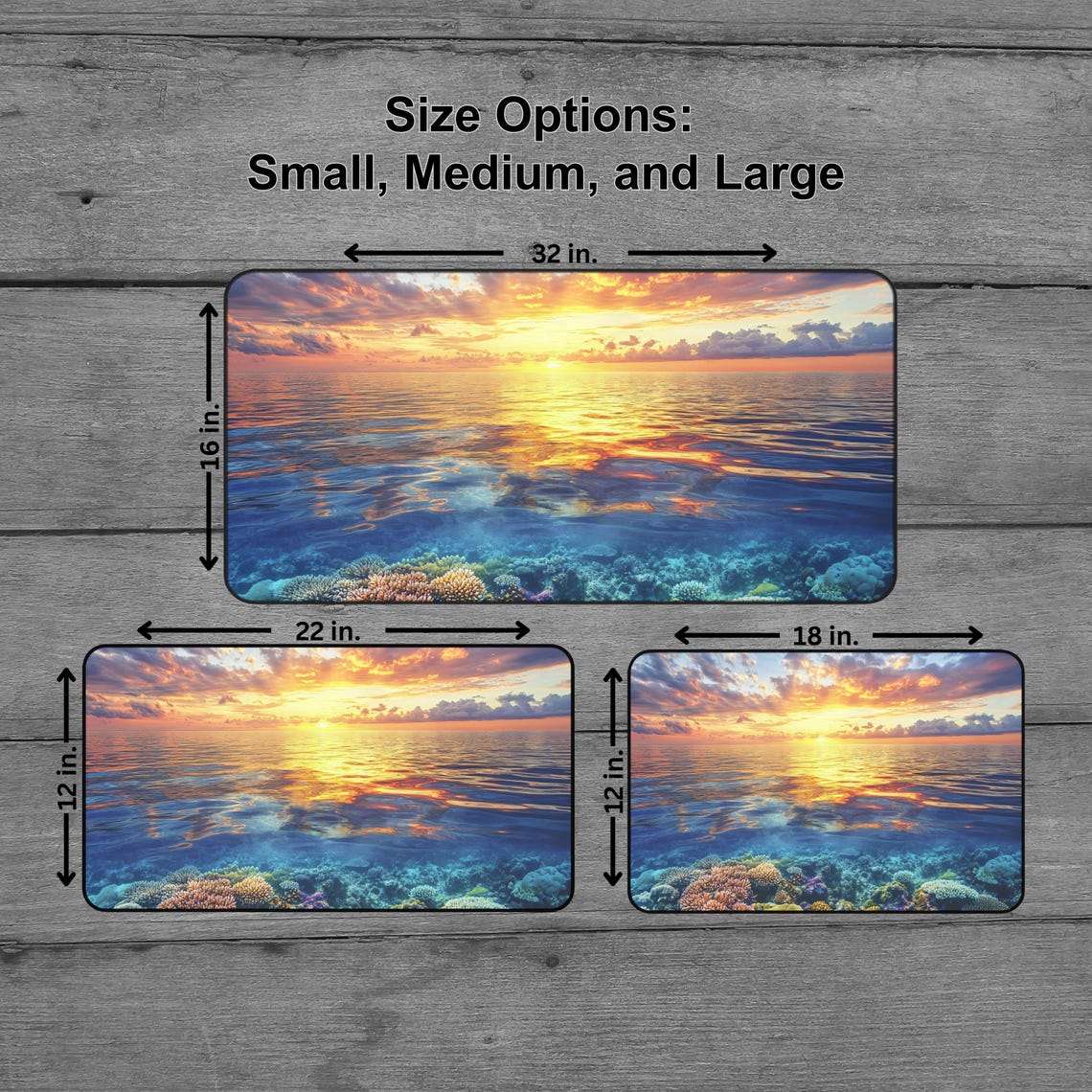 Ocean Sunset Coral Reef Underwater Split View Golden Sea Art Poster - Image 5