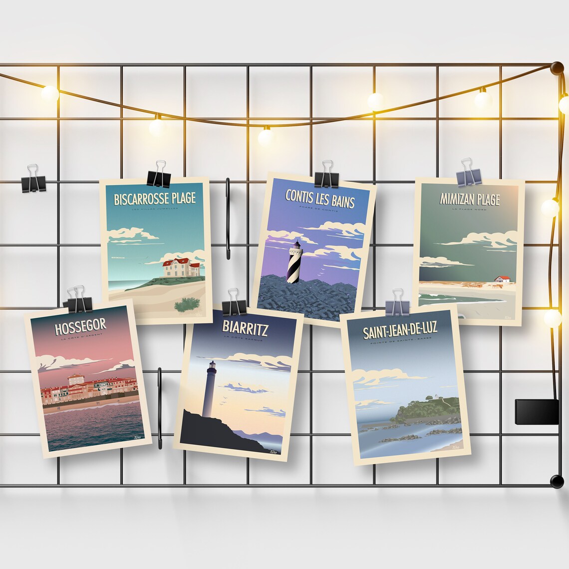 Les Landes Vague Ocean Landscape Travel Poster