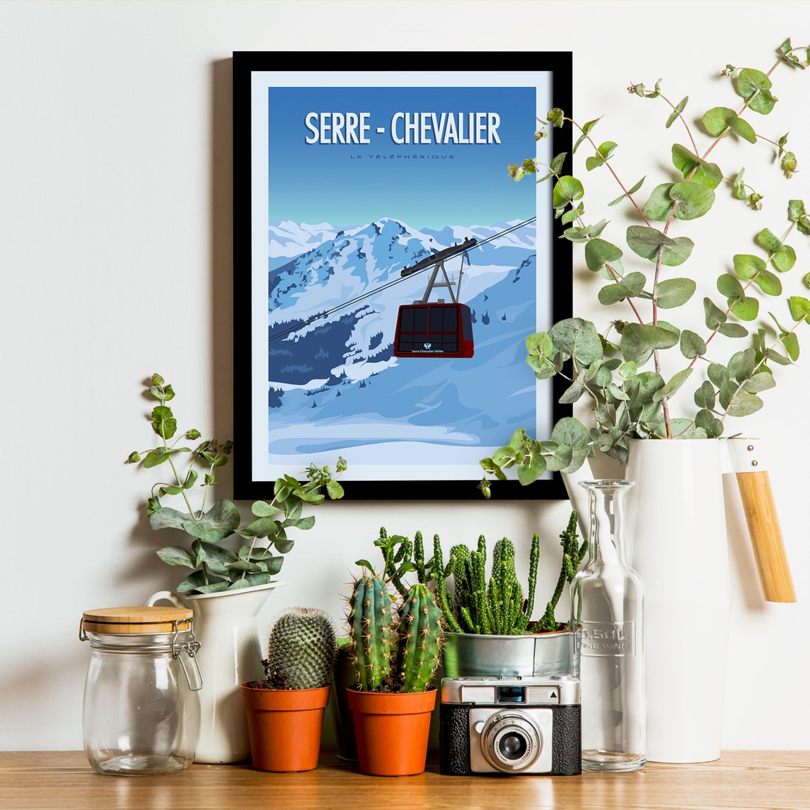 Serre Chevalier Cable Car Over Snowy Slopes Vintage Travel Poster - Image 3