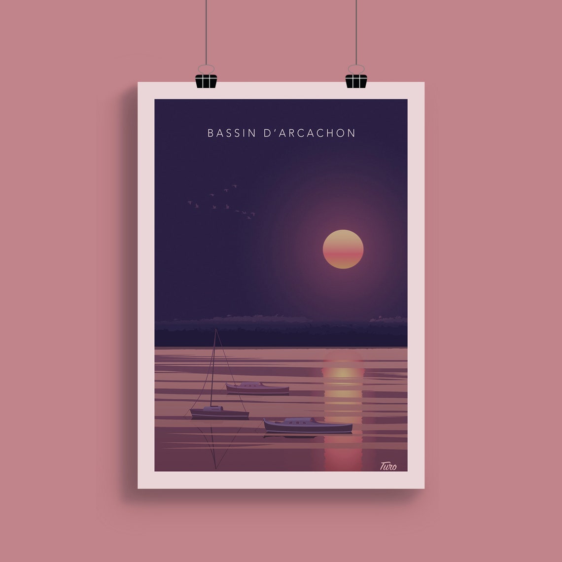 Bassin d'Arcachon Sunset Sailboats Moonlit Bay Retro Travel Poster - Image 2