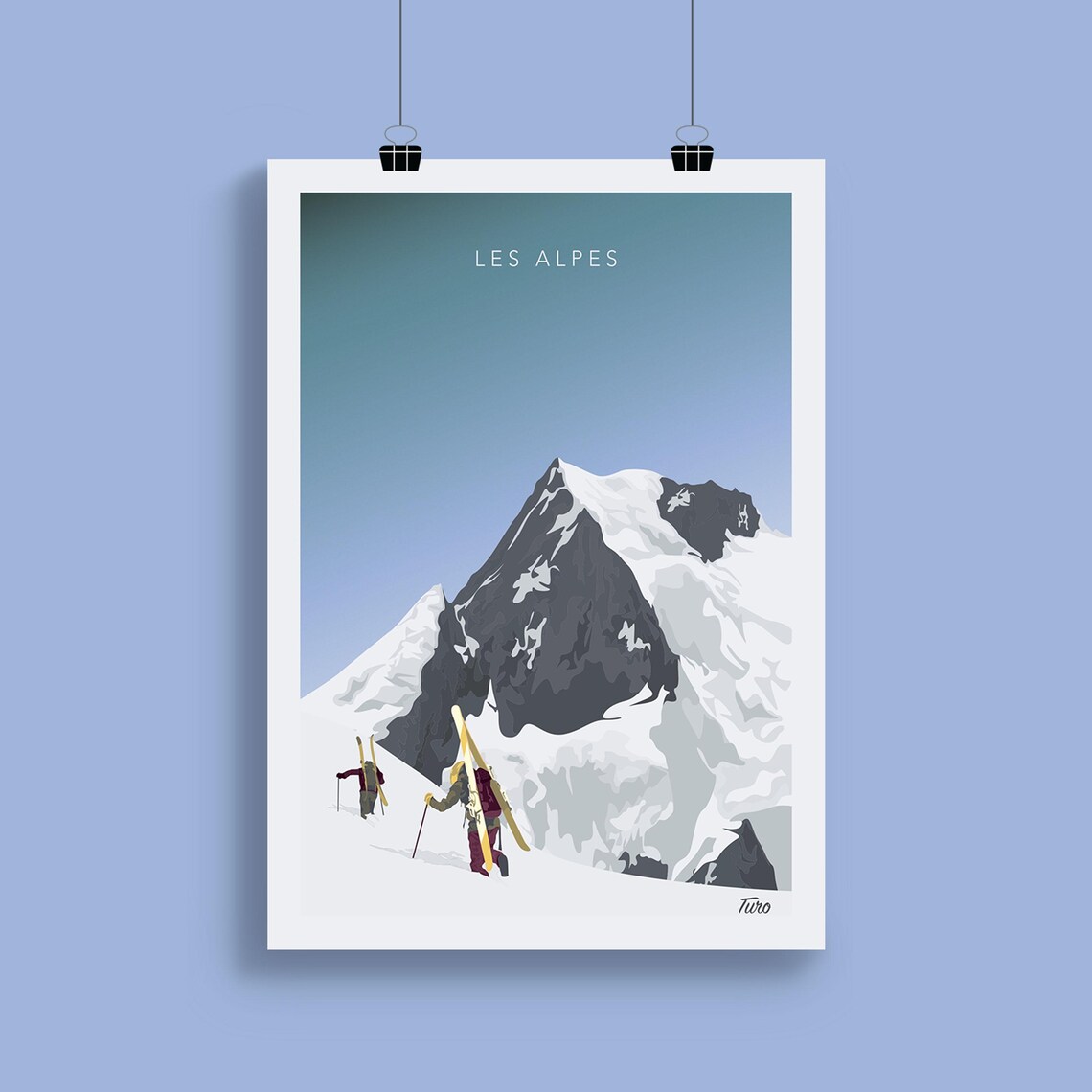 Les Alpes Ski Tourers Under A Snowy Peak Vintage Travel Poster - Image 2