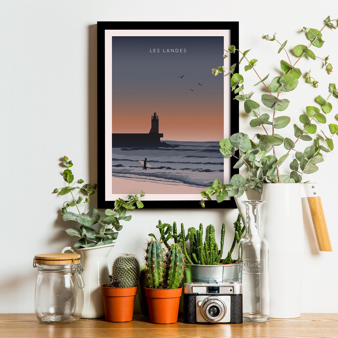 Les Landes Surfer Sunset Lighthouse France Surf Vintage Travel Poster - Image 3