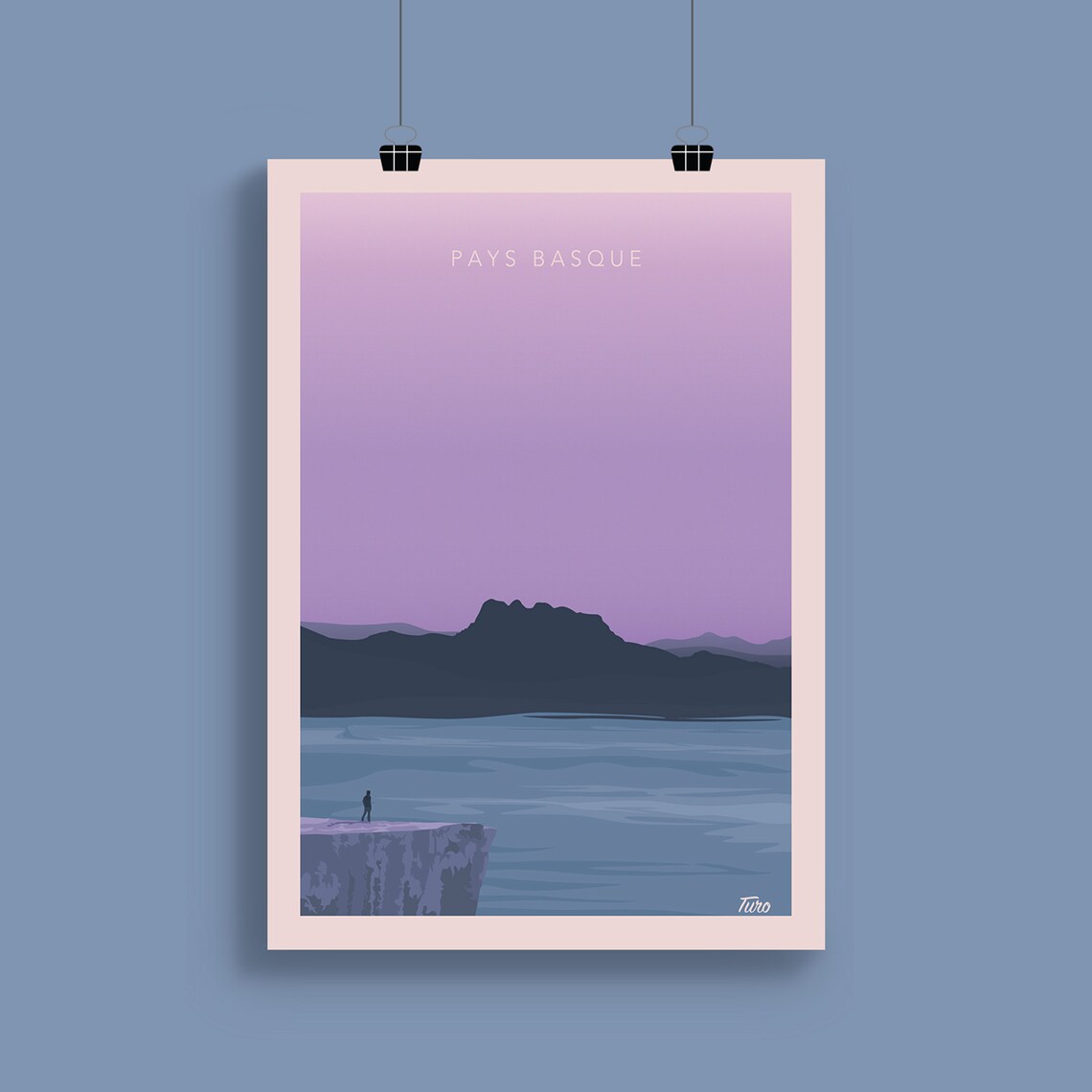 Basque Country Mountain Coast Cliff Sunset Retro Travel Poster - Image 2