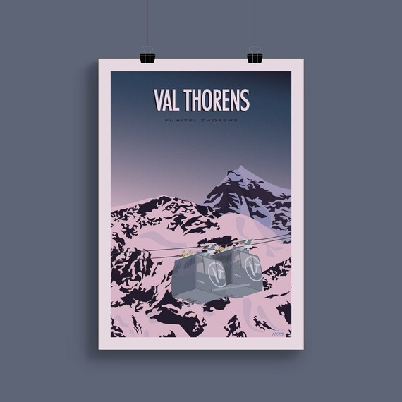 Val Thorens Travel Poster Poster Funitel Thorens Poster Of The Alps Gondola