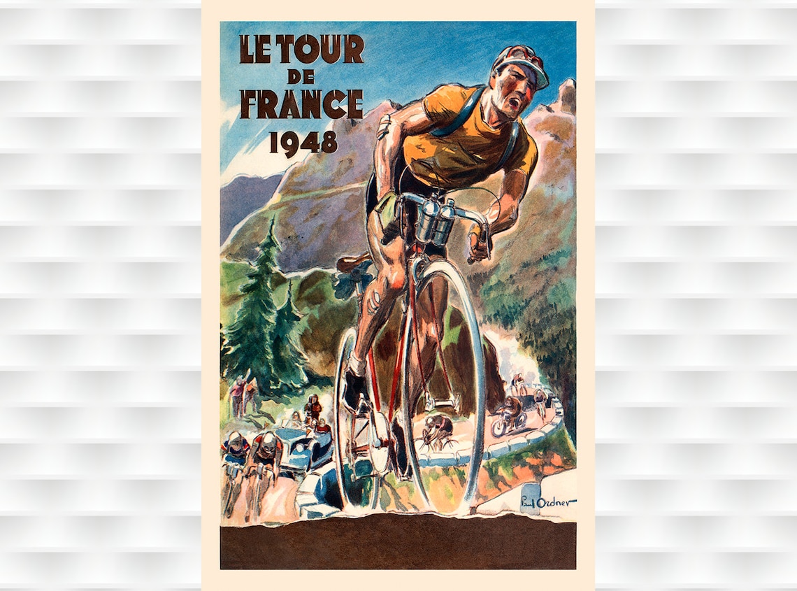 Le Tour de France 1948 Mountain Descent Cyclist Watercolor Poster