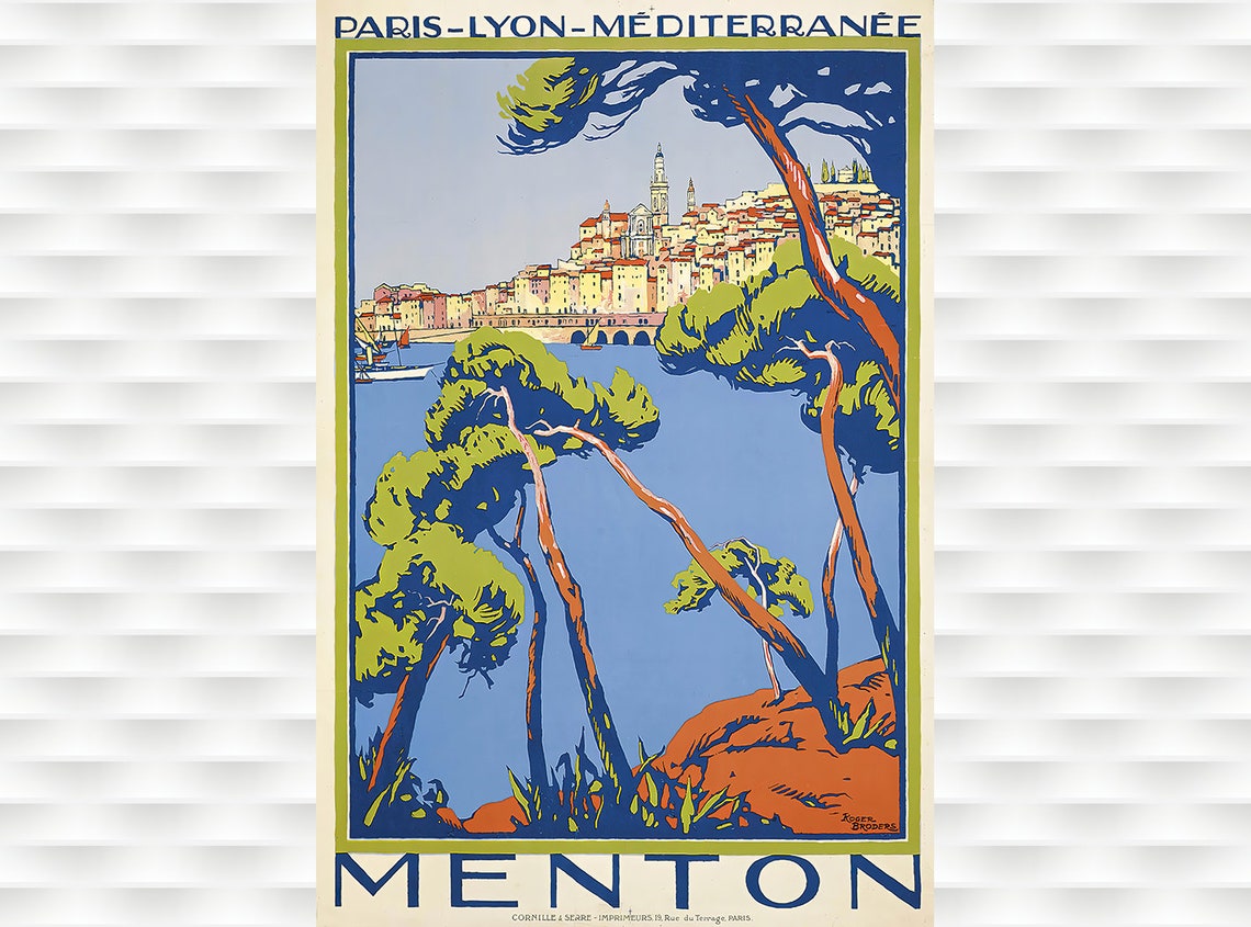Menton Paris Lyon Mediterranee Roger Broders Vintage Travel Poster