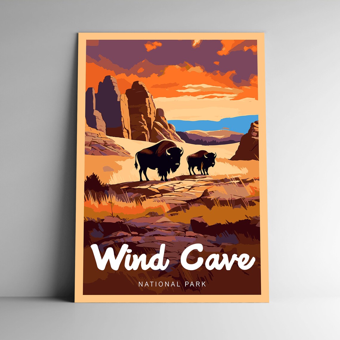 Wind Cave National Park Vintage Style Travel Poster