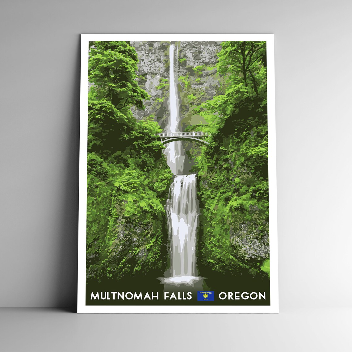Multnomah Falls Oregon Vintage Travel Poster Print