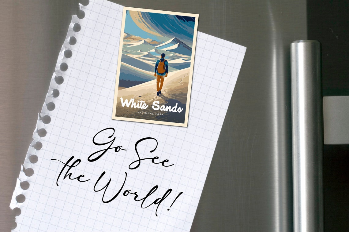 White Sands National Park Dunes Hiker Vintage Style Travel Poster - Image 2
