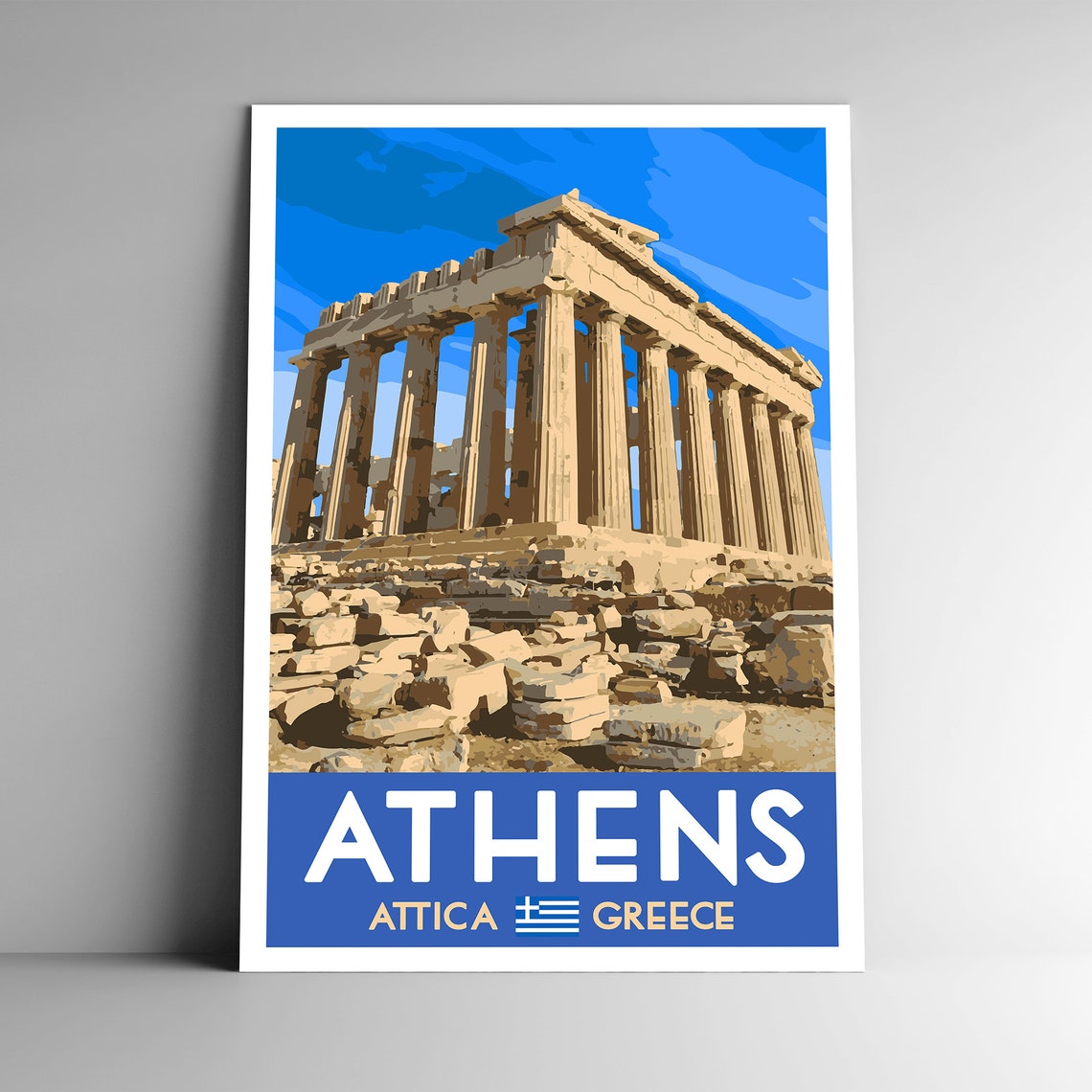 Athens Greece Parthenon Acropolis Bold Vintage Style Travel Poster