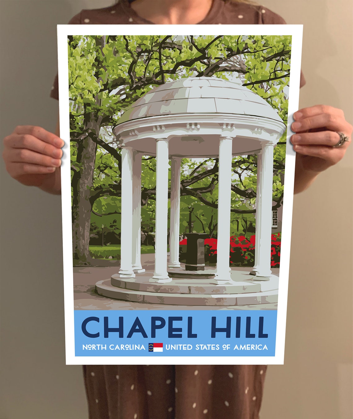 Chapel Hill North Carolina Old Well Rotunda Vintage Travel Poster - Image 2
