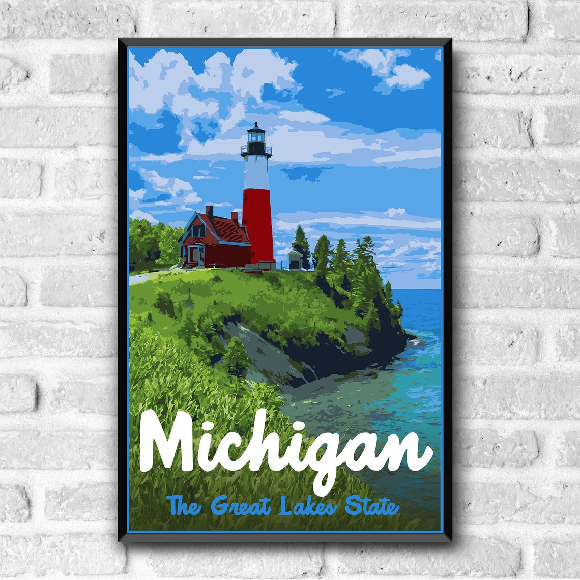 Michigan The Great Lakes State Vintage Lighthouse Travel Poster - Image 3