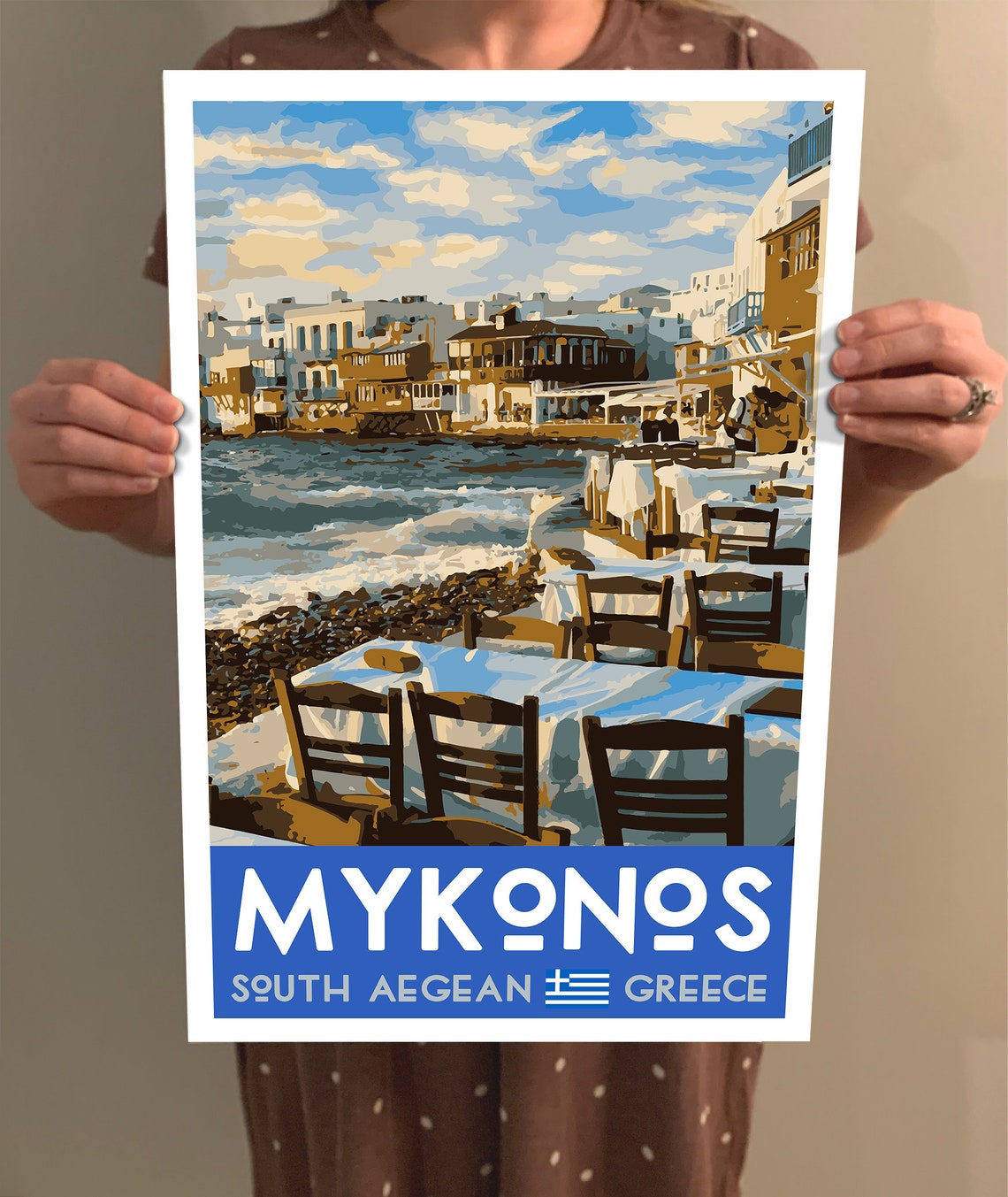 Mykonos Greece Waterfront Taverna Sunset South Aegean Travel Poster - Image 2