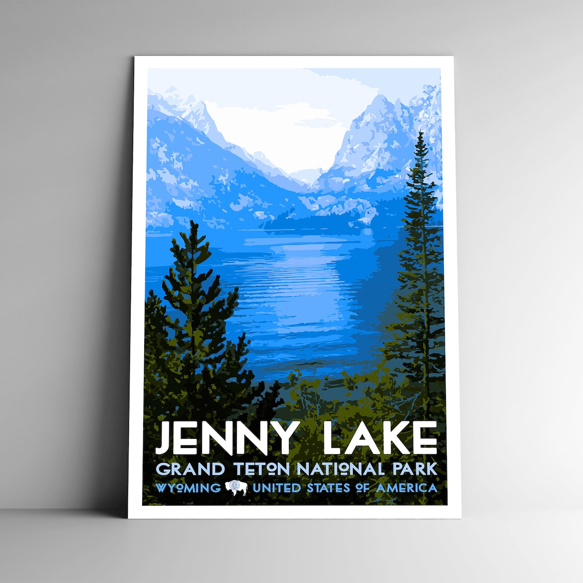 Jenny Lake Wyoming Vintage Travel Poster, Travel Poster