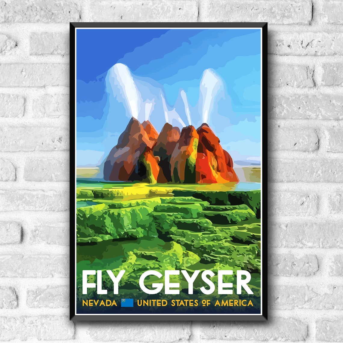 Fly Geyser Vintage Style Travel Poster 8x10 12x18 18x24 24x36 4x6 Postcard Wpa Style Nevada United States Usa Art Print - Image 3