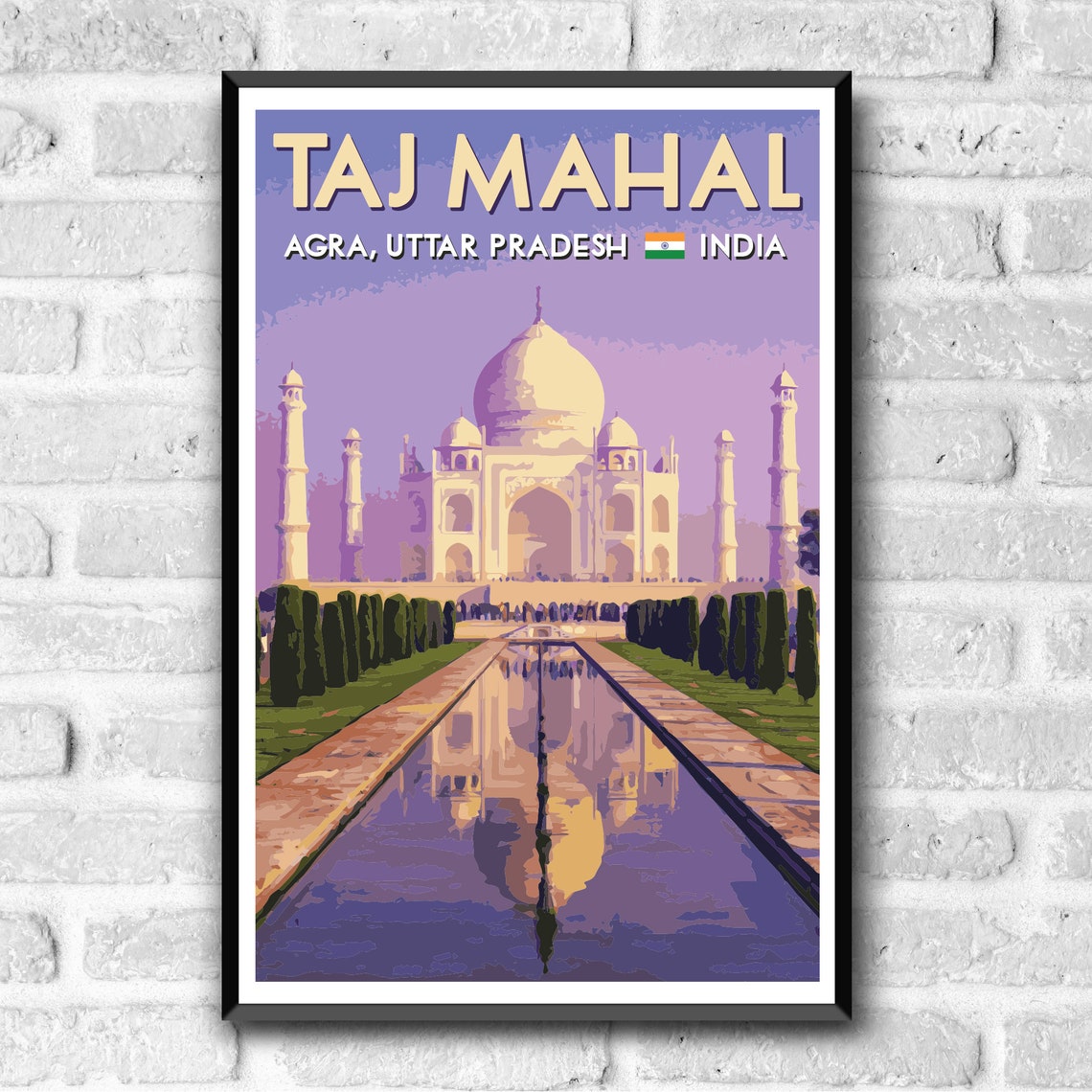 Taj Mahal Agra India Vintage Style Purple Sunset Travel Poster - Image 3