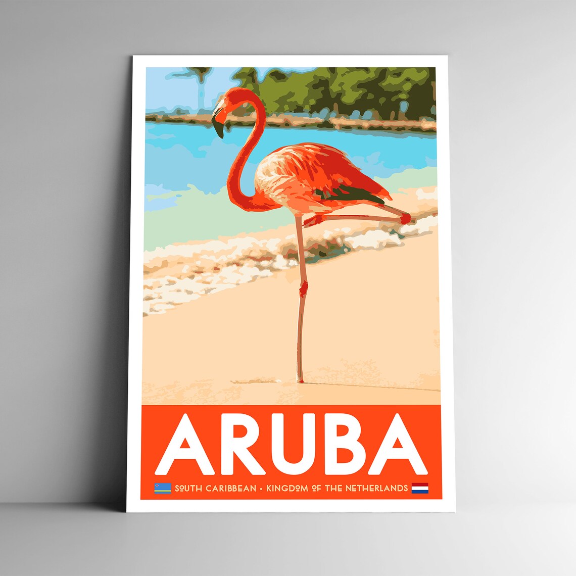 Aruba Flamingo Beach Vintage Travel Poster