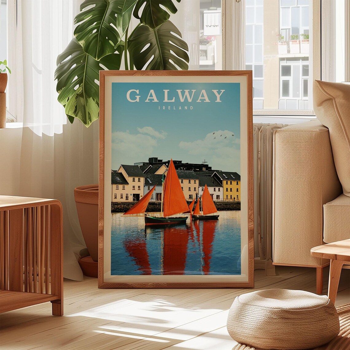 Galway Ireland Travel Poster, Bridge Wall Art Print