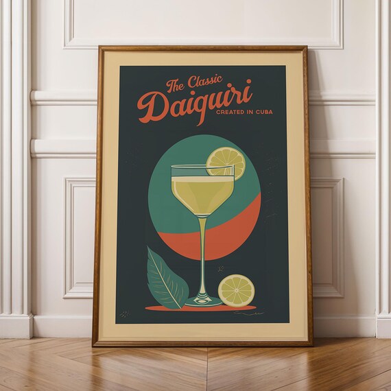 The Classic Daiquiri Cuba Retro Cocktail Bar Drink Art Poster