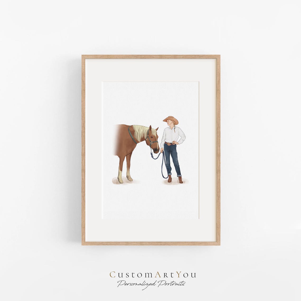 Couple with Black Doodle Dog Custom Watercolor Portrait Poster - Image 2