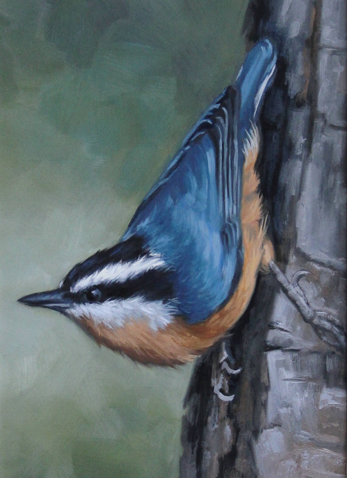Red Breasted Nuthatch Painting, Bird Art Print