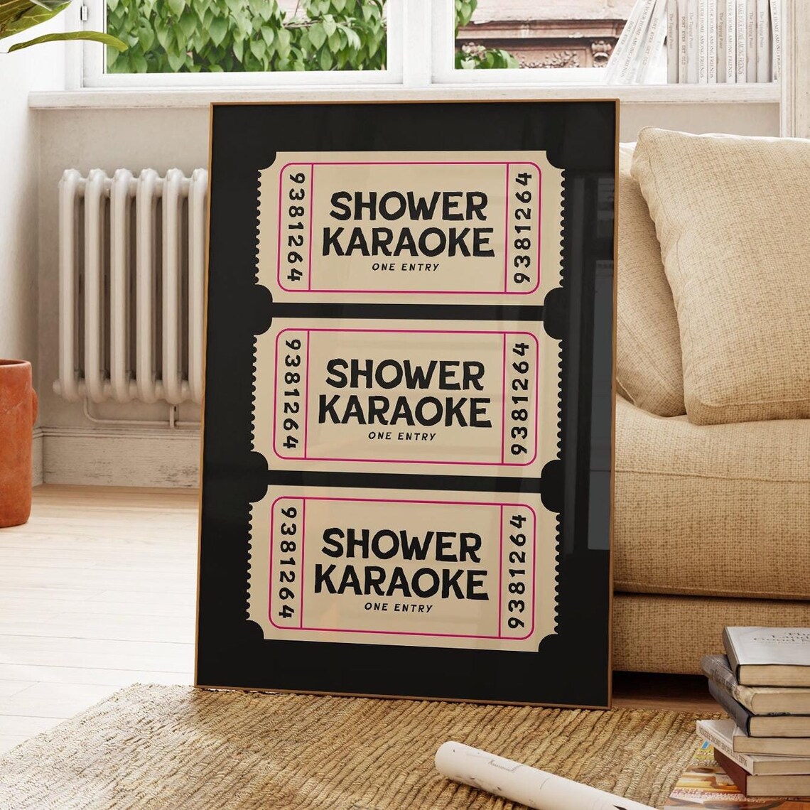 Shower Karaoke Ticket Retro Bathroom Wall Art