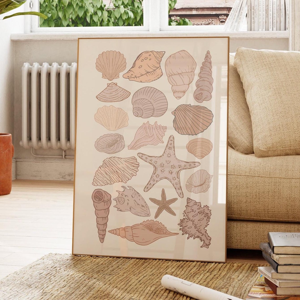Neutral Beige Seashell Species Chart Coastal Home Decor Poster