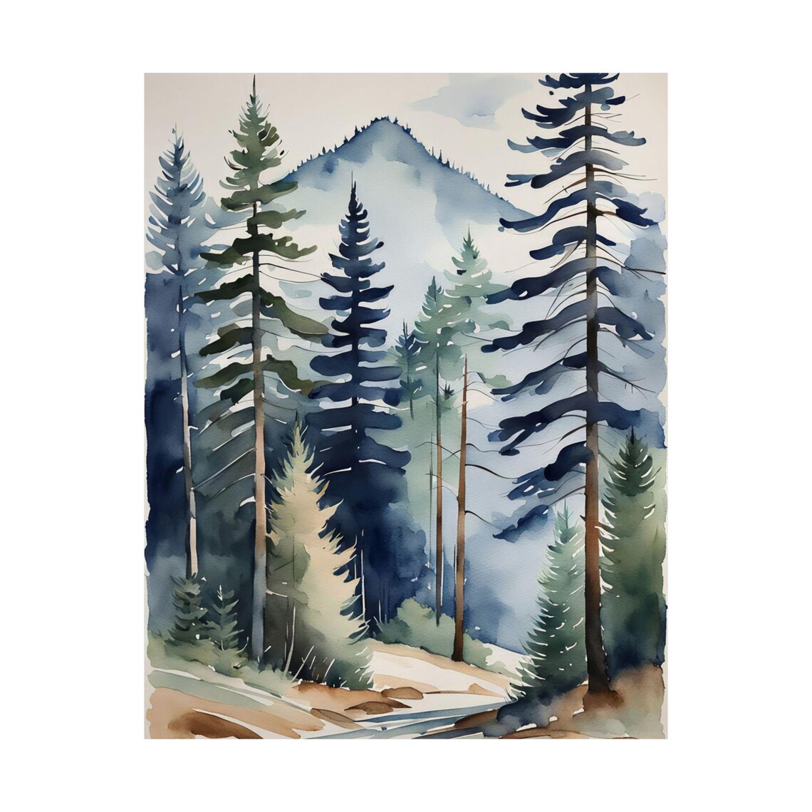 Pine Trees Mountain Forest Watercolor Blue Haze Evergreen Woods Poster