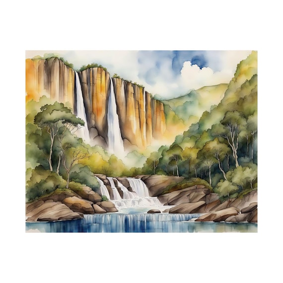 Angel Falls Venezuela Waterfall Watercolor Tropical Nature Landscape Poster
