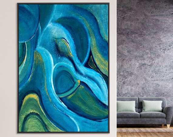 Blue Colorful Line Art Abstract Art Oil Painting Wall Painting Room Decor Wall Art