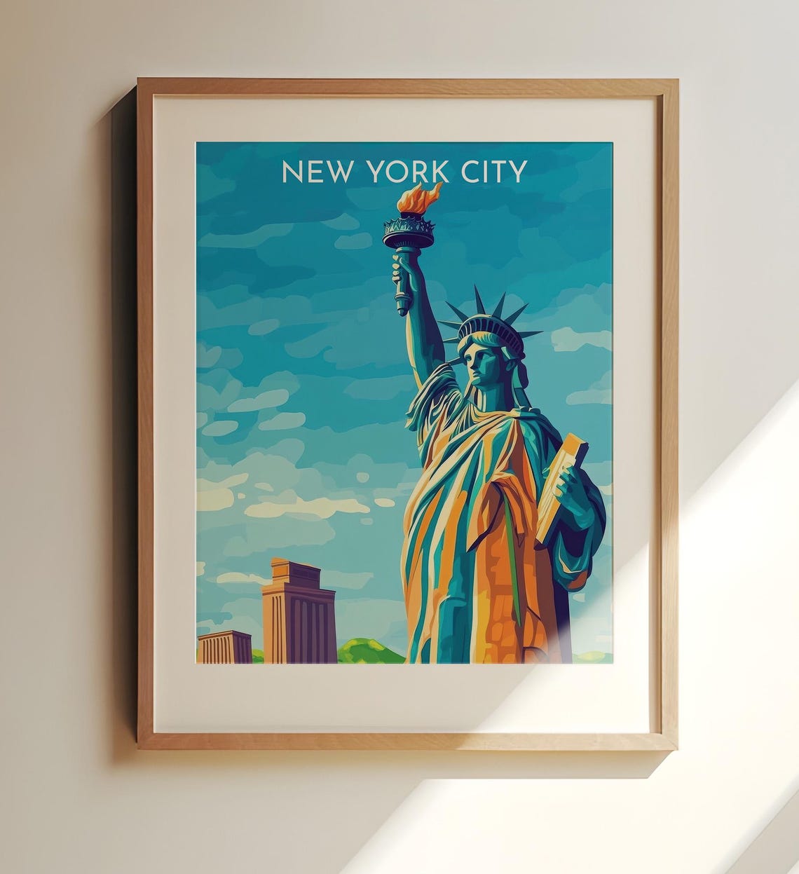 New York City Statue Of Liberty Torch Vintage Illustration Poster