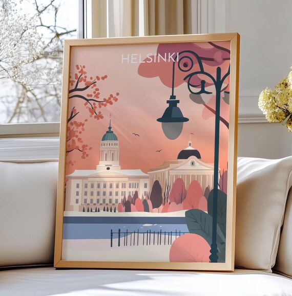 Helsinki Finland Travel Art Wall Print Stunning Cityscape With Cathedral View