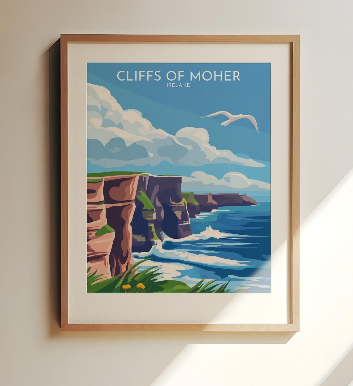 Cliffs of Moher Ireland Coastal Cliffs Seagull Travel Poster