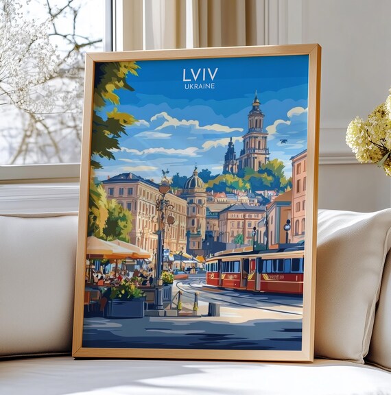 Lviv Ukraine Travel Art Wall Vibrant Cityscape With Historic Architecture In