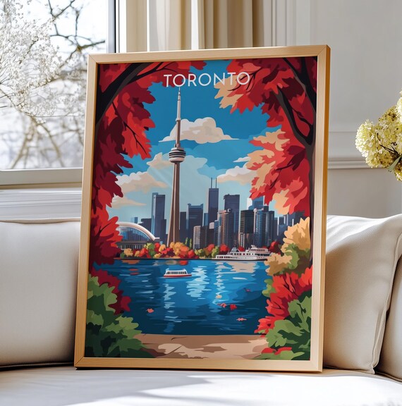 Toronto Canada Travel Poster Art Scenic Skyline And Cn Tower View