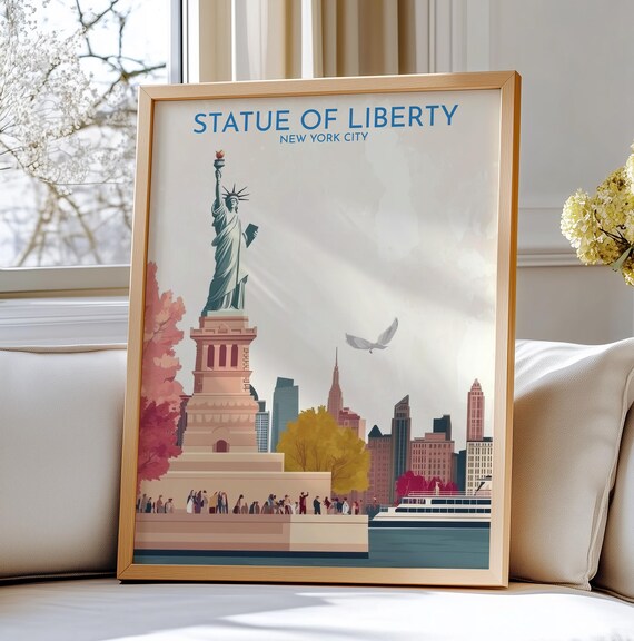 Statue Of Liberty New York City Travel Poster Print Skyline Art