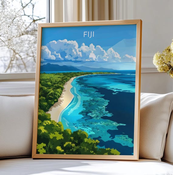 Fiji Travel Art Stunning Coastal View With Coral Reefs