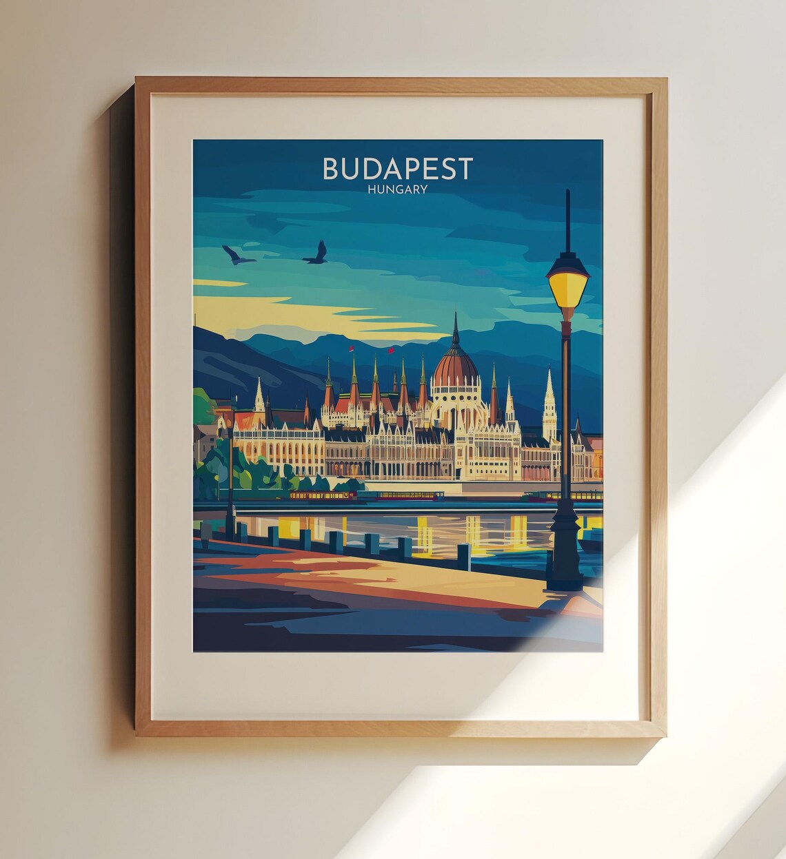 Budapest Hungary Parliament Building Evening Danube Travel Poster