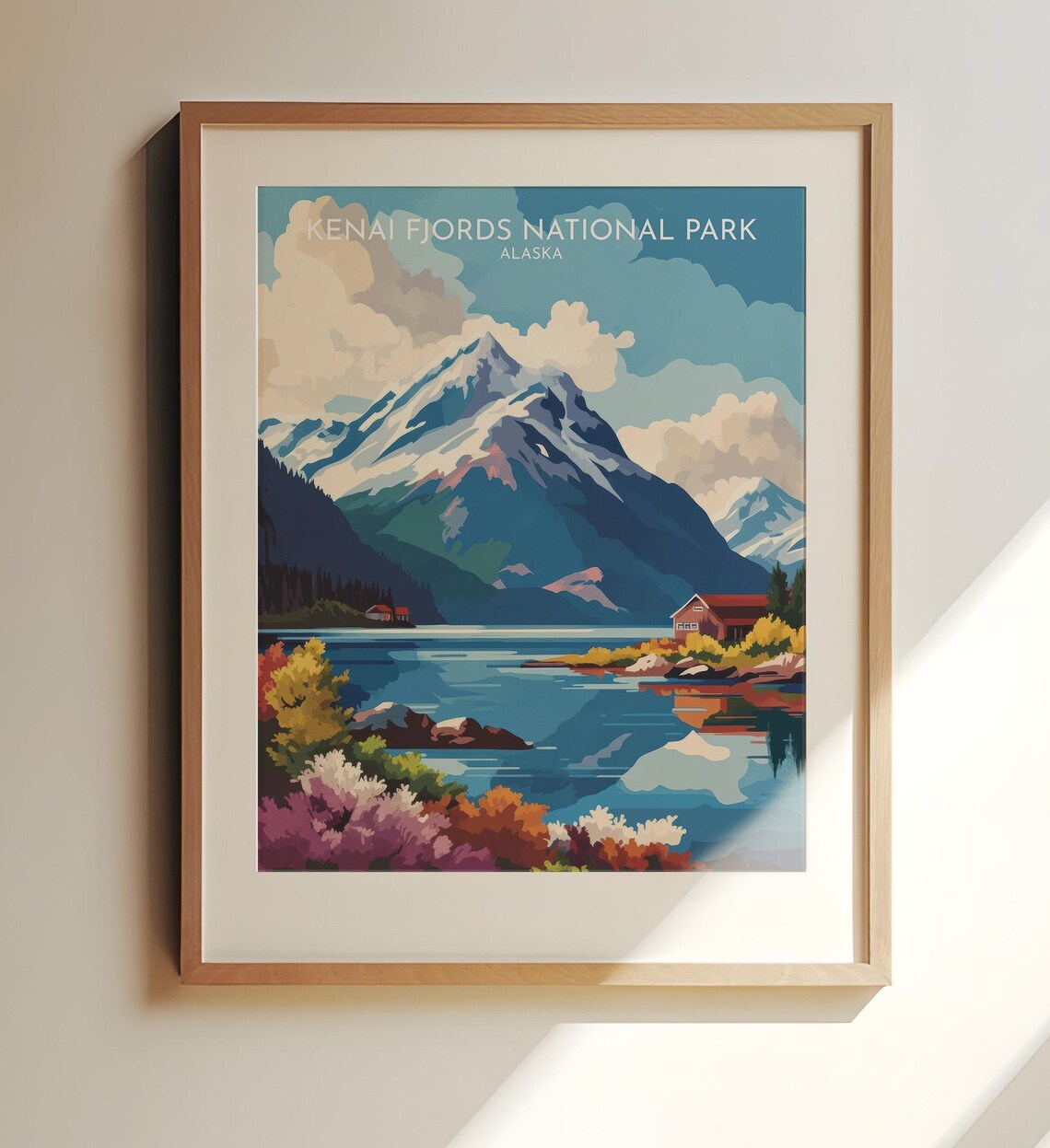 Kenai Fjords National Park Alaska Snowy Mountain Lake Travel Poster