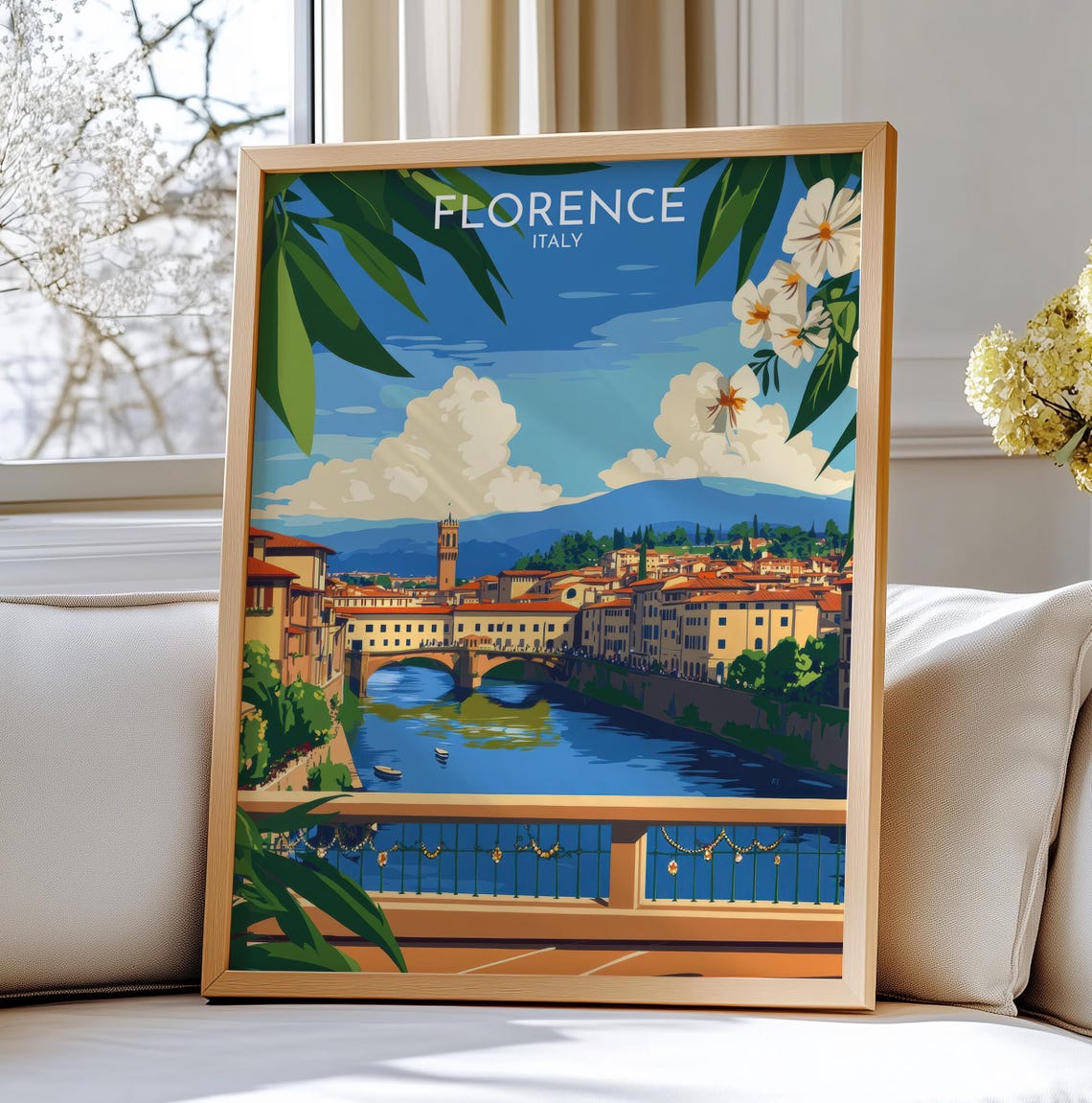 Florence Italy Ponte Vecchio Arno River Vintage Travel Poster