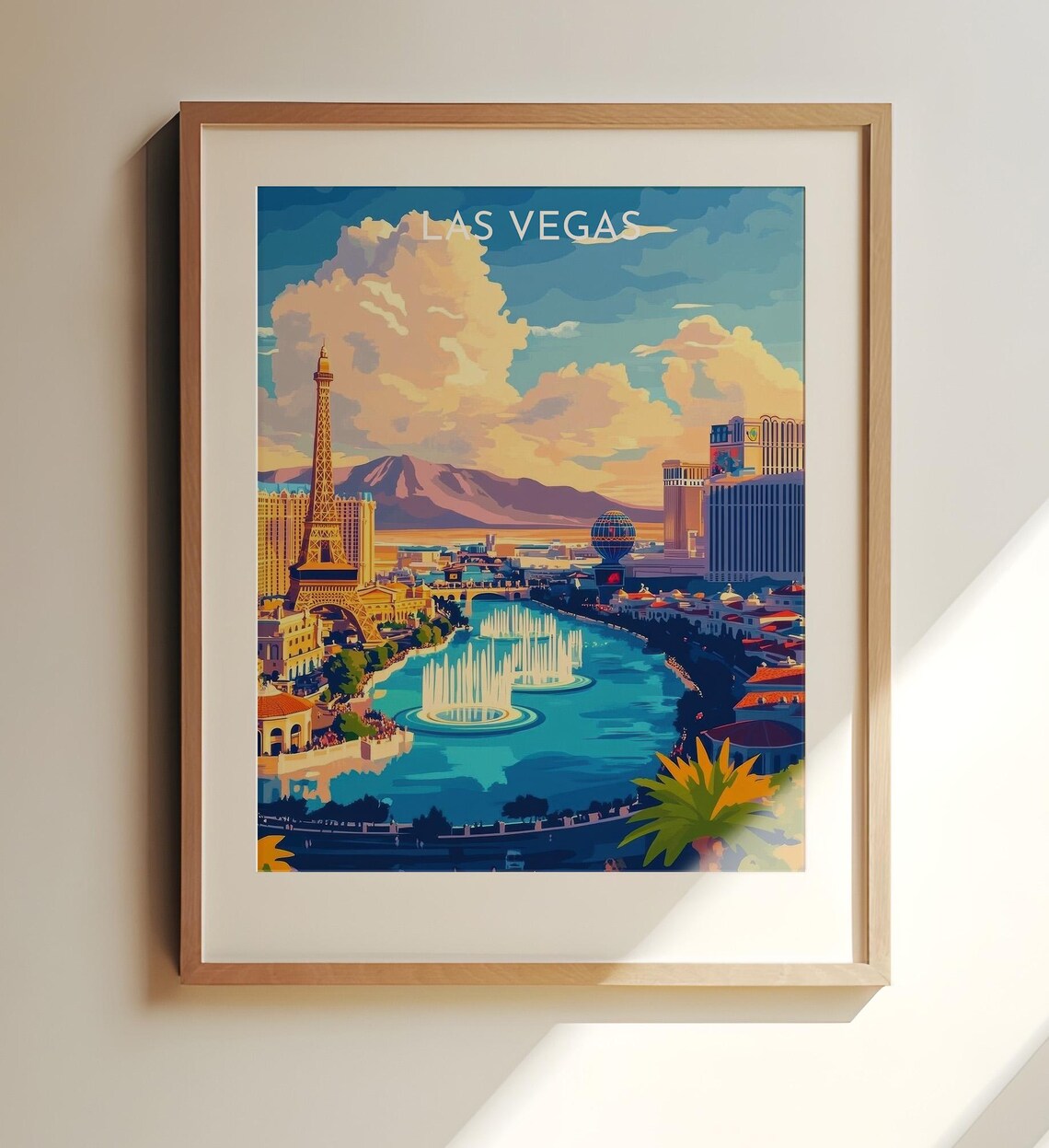 Las Vegas Strip Bellagio Fountains Vintage Travel Art Poster