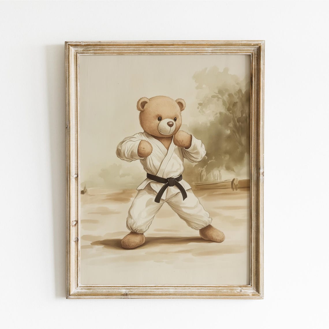 Teddy Bear Karate Fighter in White Gi With Black Belt Poster
